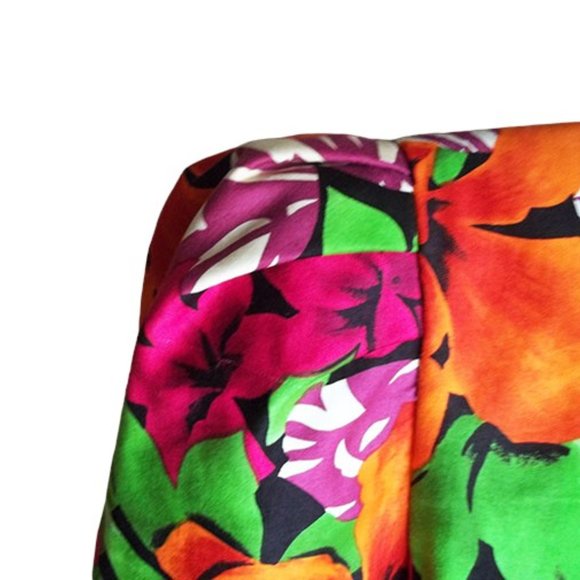 Vtg 80s Tropical Floral Curvy Cut Strong Shoulder Cotton Wrap Statement Top M - Picture 8 of 11